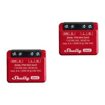 Modul smart Shelly 1PM Mini Gen4, 110–240V, 2000W, i kuq