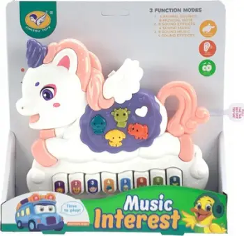 Lodër muzikore Askato Unicorn, piano për fëmijë, tinguj dhe melodi, multingjyrëshe