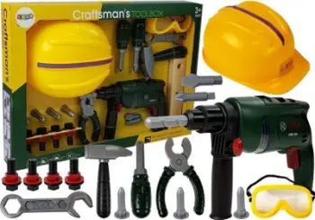 Set veglash lodër LeanToys Handyman, stërvitje me bateri, helmetë dhe syze mbrojtëse, shumëngjyrësh