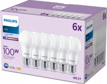 Llambë LED Philips 9290023069, E27, 13W 4000K, e bardhë, set 6 copë