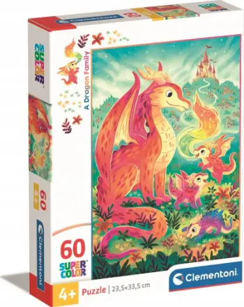 Puzzle Clementoni A Dragon Family, 60 pjesë, për fëmijë, shumëngjyrësh