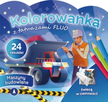 Libër ngjyrosës Dodo Coloring Book With Tattoos FLUO Construction Machines, me tatuazhe fluo, për fëmijë
