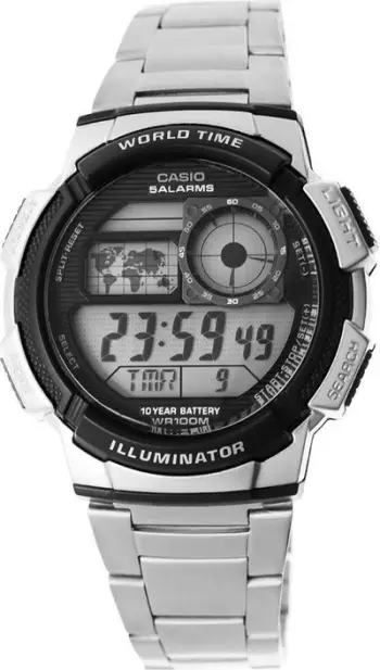 Ora dore Casio ILLUMINATOR WORLD TIME AE-1000WD-1A, digjitale, çelik inox, argjendtë