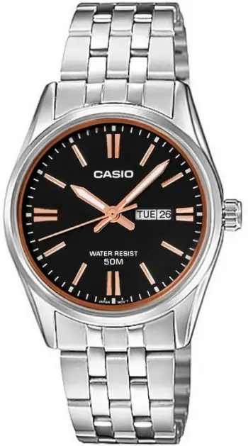 Ora dore Casio LTP-1335D-1A2VDF, mekanizëm quartz, rrip inox, e zezë
