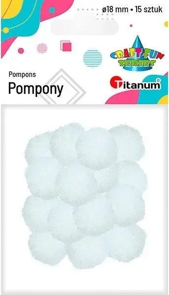 Pompone dekorative Titanum, poliester 18 mm, 15 copë, të bardha