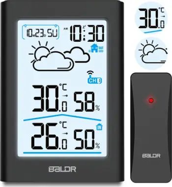 Stacion moti wireless higrometër, ekran LCD, sensor pa tela 60 m, i zi