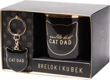 Set filxhan dhe varëse çelësash Cat Mom, qeramikë 250ml, dizajn mace, e bardhë me të artë