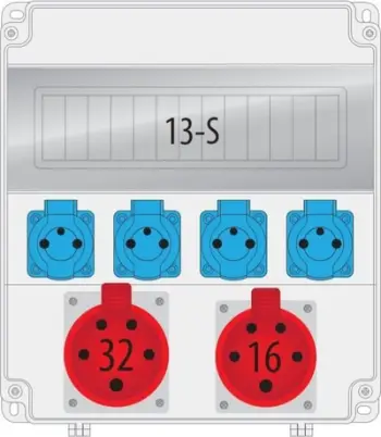 Kuti shpërndarëse R-Box LUX 320 13S, 1x32A 5P, 1x16A 5P, 4x250V, gri