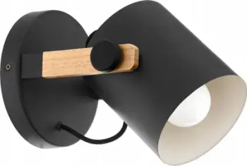 Lampë muri Eglo Hornwood, spot metal dhe dru, e zezë