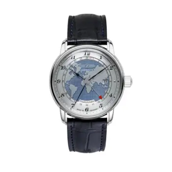 Orë dore Zeppelin Friedrichshafen 85963, 42mm, quartz, rrip lëkure blu e errët