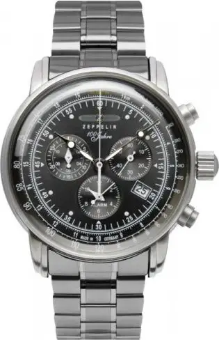Ore dore Zeppelin 100 Years Chronograph Z7680MB2, quartz, çelik inox, me faqe të zezë