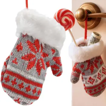 Dekor pemë Saska Christmas Gift Glove, dorezë 12 cm, gri kuqe bardhë