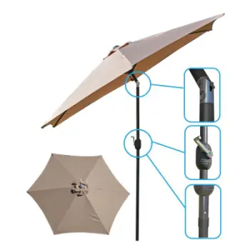 Çadër kopshti Saska Garden Folding Parasol, diametër 300 cm, me manivelë, beige