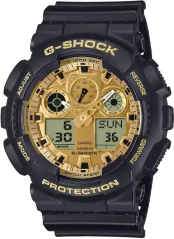 Orë Casio G-Shock GA-100GGB-1A9ER, kronograf, 20 bar, e zezë ari