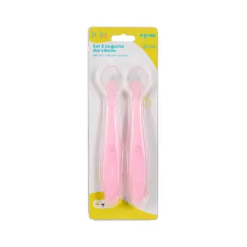 Set lugë silikoni për bebe U-Grow, 2 copë, rozë