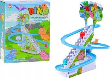 Lodër pistë me dinosaurus Lean Toys, me shkallë, drita dhe tinguj, shumëngjyrëshe
