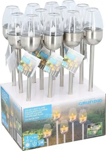 Lampë diellore Grundig Solar Light Flame, LED, 38.5cm, argjendi