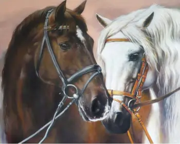 Mozaik diamant kreativ Two Horses, pikturë dekorative, efekt 3D, shumengjyrësh