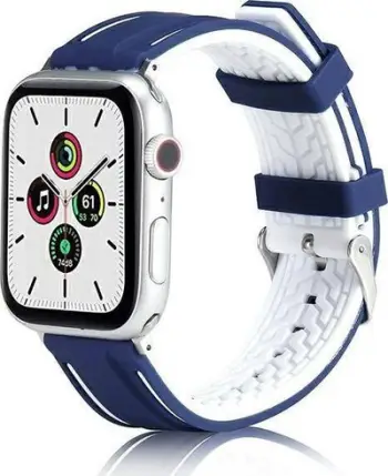 Rrip sportiv për Apple Watch, 42 44 45mm, silikon, blu e bardhë