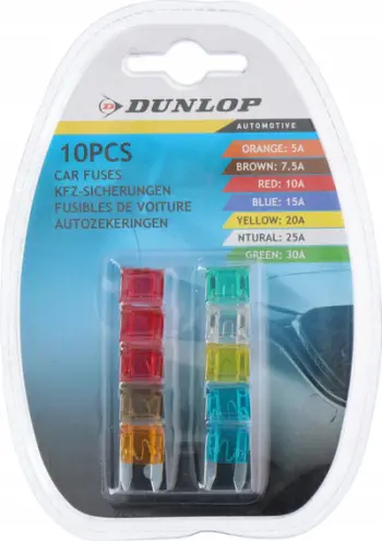 Set siguresash për veturë Dunlop, 10 copë, 10A 30A, shumengjyrëshe