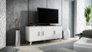 Kredencë TV Cama LOTTA 150 3D, 150cm, 3 dyer, e bardhë sonoma oak