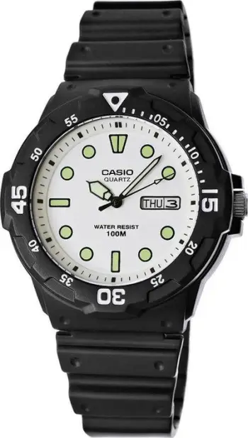 Orë dore Casio MRW-200H-7EVEF, sportive për meshkuj, rezistente ndaj ujit, e zezë me cadran të bardhë