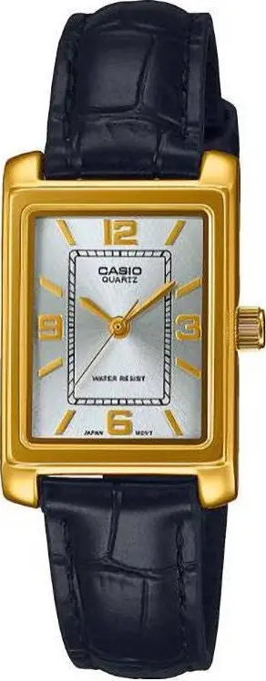 Orë dore Casio LTP-1234PGL-7A2EF, kuarc, kornizë ari, rrip i zi
