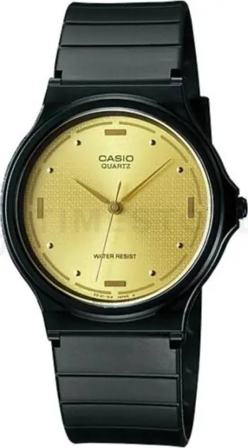 Orë dore Casio MQ-76-9AL, analoge, rrip gome, faqe ari, e zezë