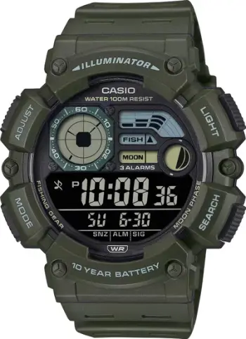 Orë digjitale Casio WS-1500H-3BVEF, rezistencë uji 100m, bateri 10 vjet, jeshile ushtarake