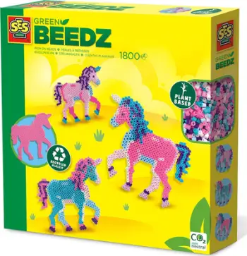 Set kreativ me rruaza SES Creative Green Beedz Unicorn, njëbrirësh, shumëngjyrësh