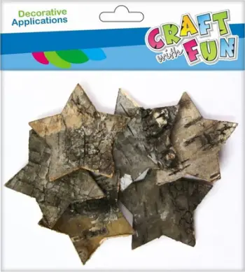 Set dekorativ Craft With Fun Wood Shaped Bark Star, 6cm, 6 cope, natyral