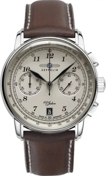 Ora dore Zeppelin 100 Years Chronograph 76746, quartz, rrip lëkure, sferë beige