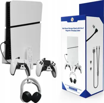 Mbajtëse muri JYS për Sony PlayStation 5 PS5 Slim JYS P5177, me kabllo 2 në 1, e zezë