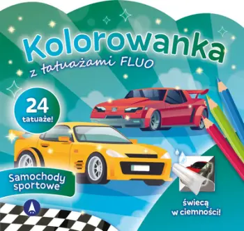 Libër ngjyrosës me makina sportive Dami, tatuazhe FLUO