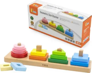 Lodër druri grumbulluese Viga Toys Geometric Size Stacker, forma gjeometrike, shumëngjyrëshe