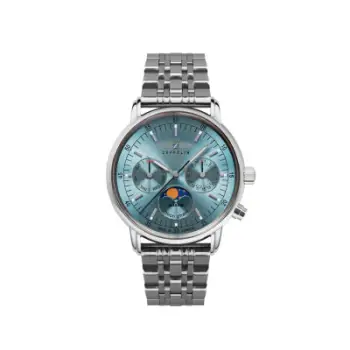 Orë dore Zeppelin LZ 14 Marine 8637M-3, quartz, fazat e hënës, argjend me shifer të kaltër