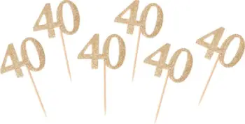 Shkopinj dekorativë për tortë Godan 40, set 6 copa, glitter gold
