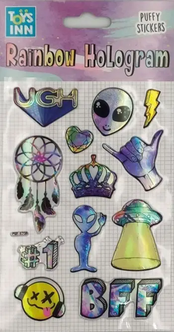 Stickerë dekorativë Stnux Rainbow Hologram, set me alienë, shumëngjyrësh
