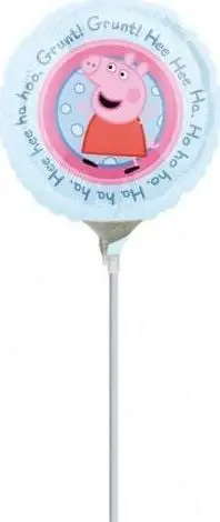 Balon metalik Peppa Pig, 23 cm, në shkop, shumëngjyrësh