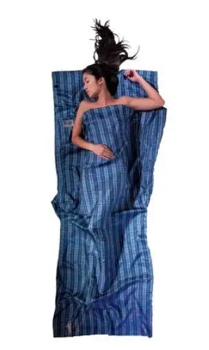 Çarçaf udhëtimi Cocoon Premium TravelSheet, mëndafsh, madhësi XL, me kuadrate blu