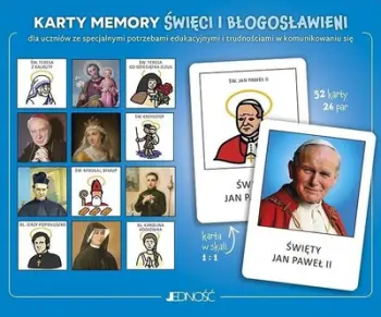 Lojë memorieje edukative Saints and Blessed, karta didaktike, për fëmijë me nevoja të veçanta