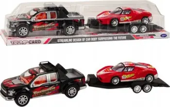 Set lodër makinë pickup me rimorkio dhe makinë sportive, off road, plastikë, shumëngjyrësh