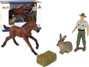 Set figurina fermë Lean Toys Farm Farmer, fermer kalë lepur, plastikë, shumëngjyrësh