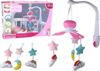 Karusel për krevat bebe Leantoys Sky, me muzikë, me figura lëvizëse, rozë
