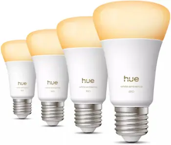 Llambë LED smart Philips Hue White Ambiance E27, 6W, 810 lm, set me 4 copë, e bardhë