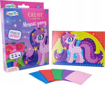 Set mozaik me sticker Askato Pony, sipas numrave, 10 x 15 cm, shumëngjyrësh