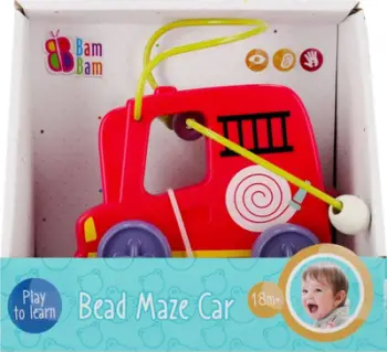 Lodër edukative BamBam Vehicle Maze Fire Brigade, makinë zjarrfikëse, mekanizëm tërheq prapa, e kuqe