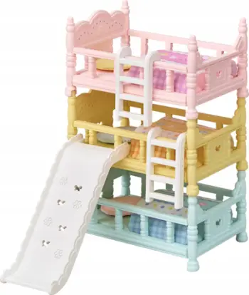 Set lojërash Sylvanian Families Triple Bunk Beds, 3 krevate me kate, me aksesorë, shumëngjyrësh