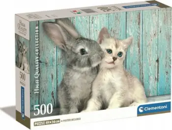 Puzzle Clementoni Cat and Bunny, 500 pjesë, shumëngjyrësh