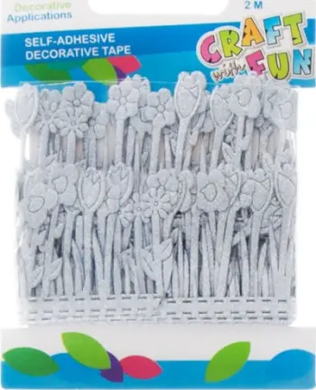 Shirit dekorativ Craft with Fun Frost Flowers, 2m, 4.2cm, argjend